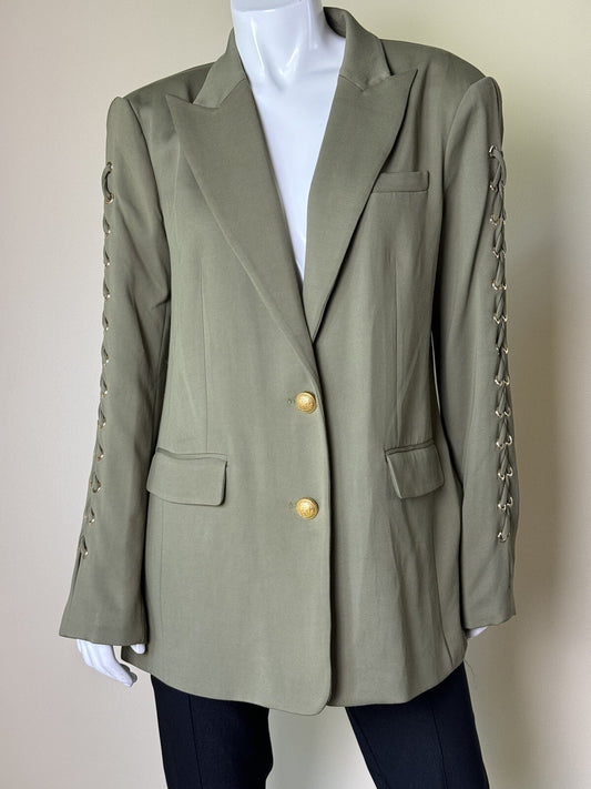 $695 Ramy Brook Mave Lace Up Sleeve Blazer Green Size 10.  (B.148)