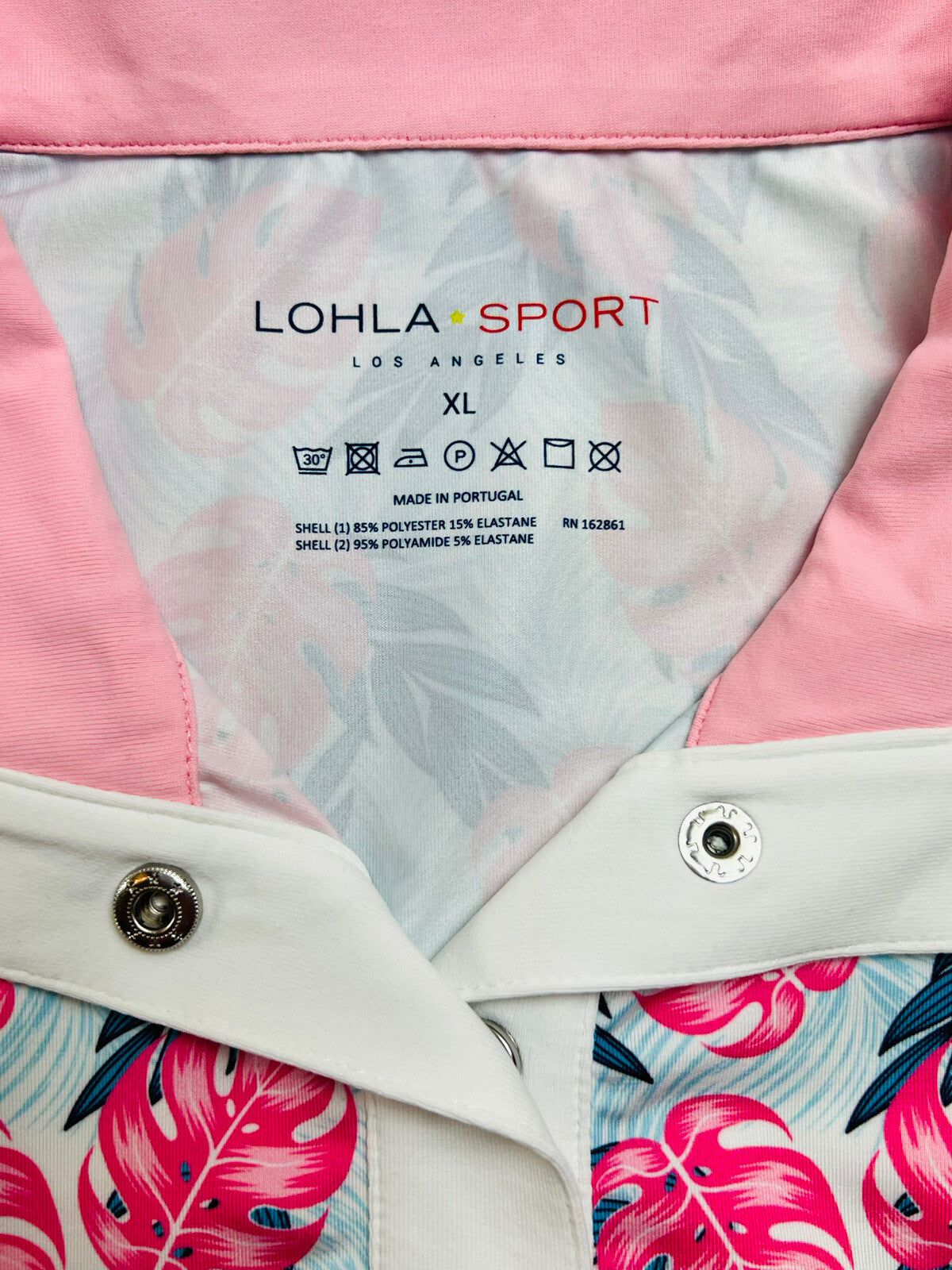 Lohla Woman’s Golf Shirt Sleeveless Sz XL Pink Palm Leave Pattern