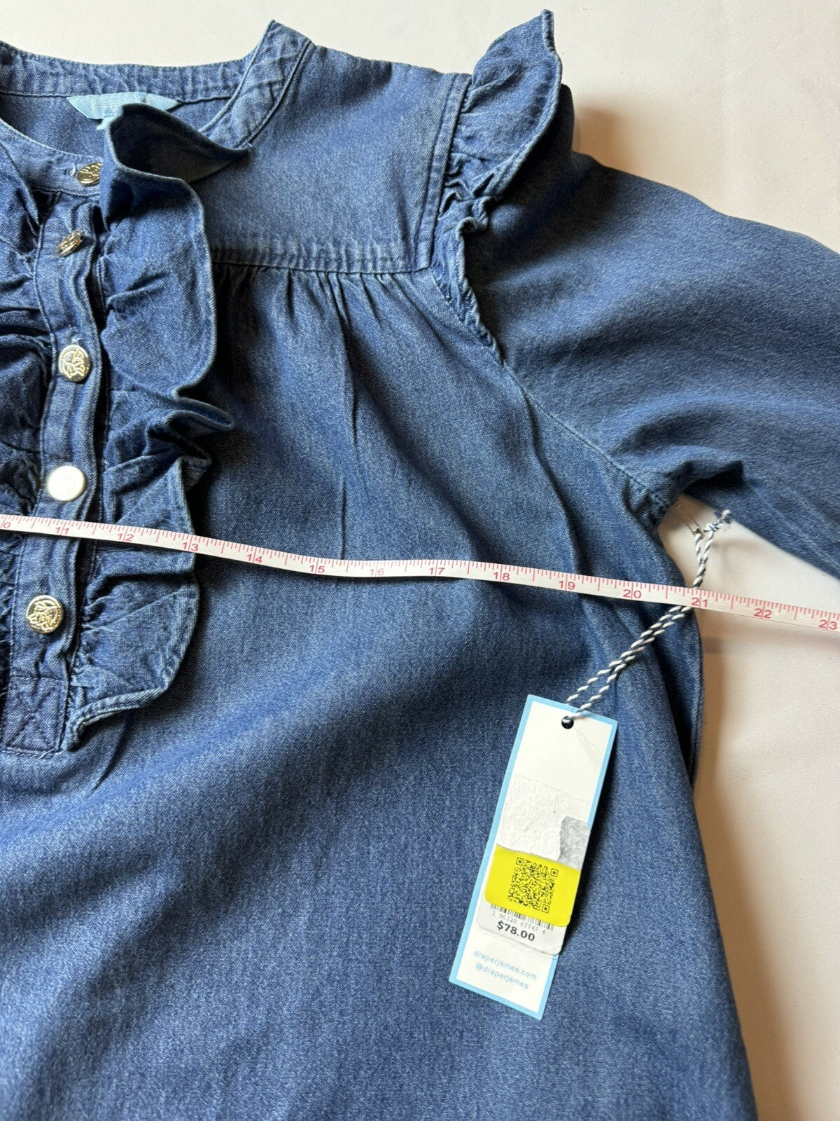 Draper James Rsvp Dress Denim Long Sleeve Button Ruffle Pockets Sz S  (56)
