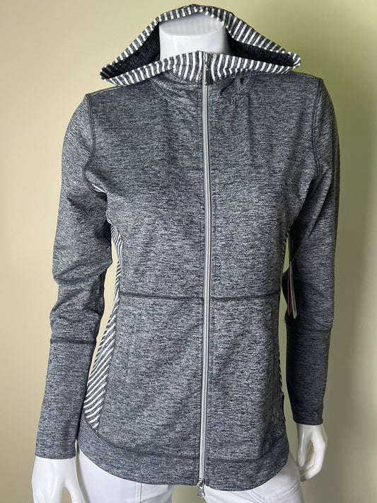 JOFIT Women’s Hoodie GRAY w/white GOLF JACKET Sz S STRETCH     (51)
