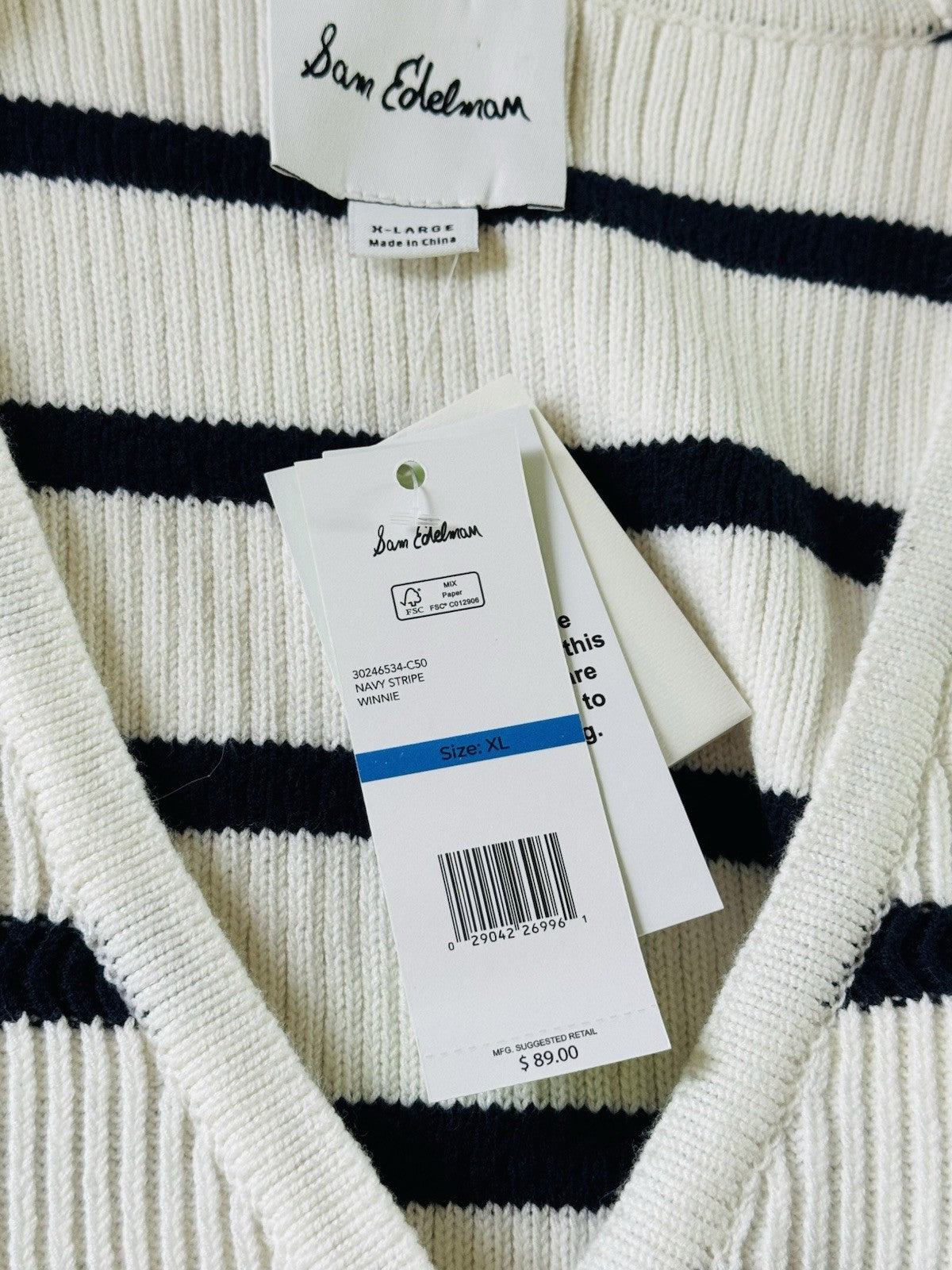 $89 Sam Edelman Women's Stripes Sweater Vest Sz XL.     (B.191)