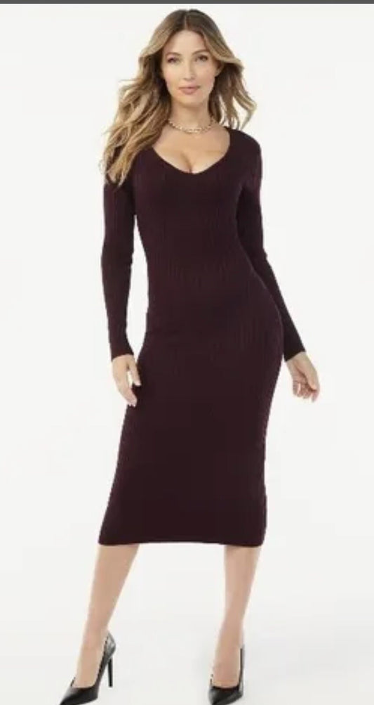 WOMEN'S SOFIA VERGARA BACK TWIST SWEATER DRESS Sz L Marron