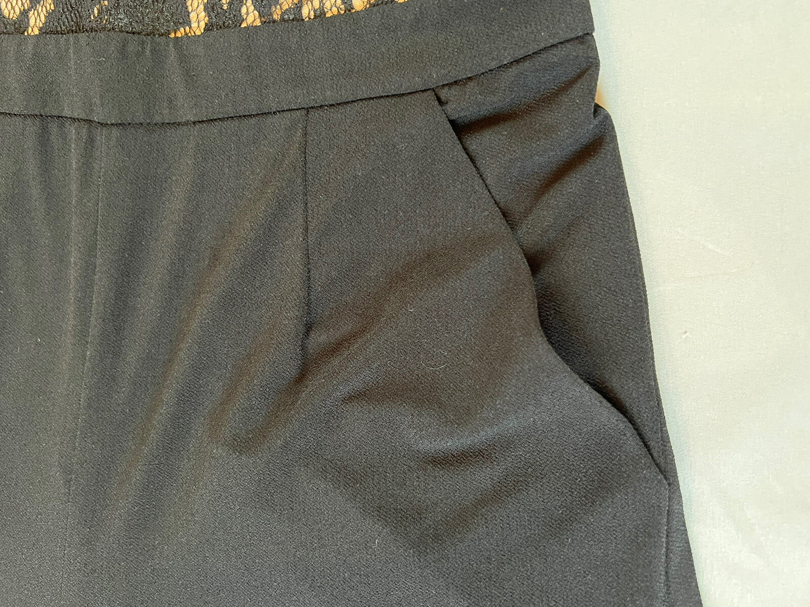 Karen Kane Women Black Stretch V-Neck Lace-Bodice Wide-Leg Jumpsuit Size S