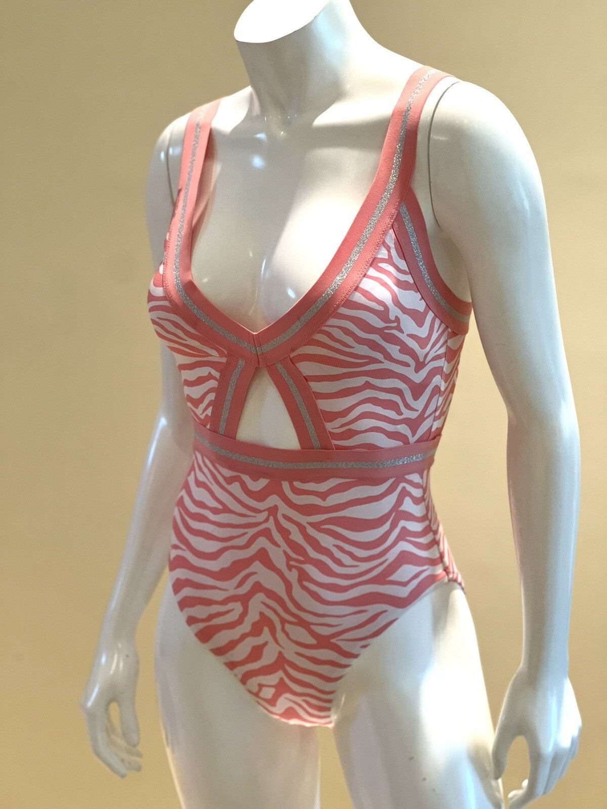 SANCTUARY One Piece Swimsuit Peach White Zebra Print Women’s XS