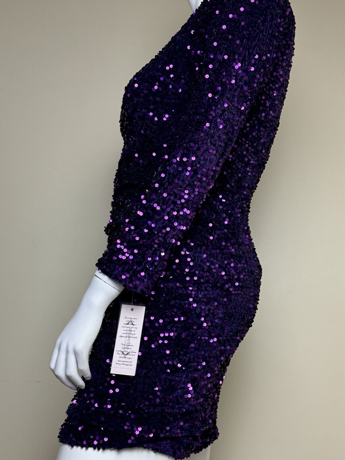 $188 Nanette Lepore Purple Sequined Long Sleeve Dress Sz 12