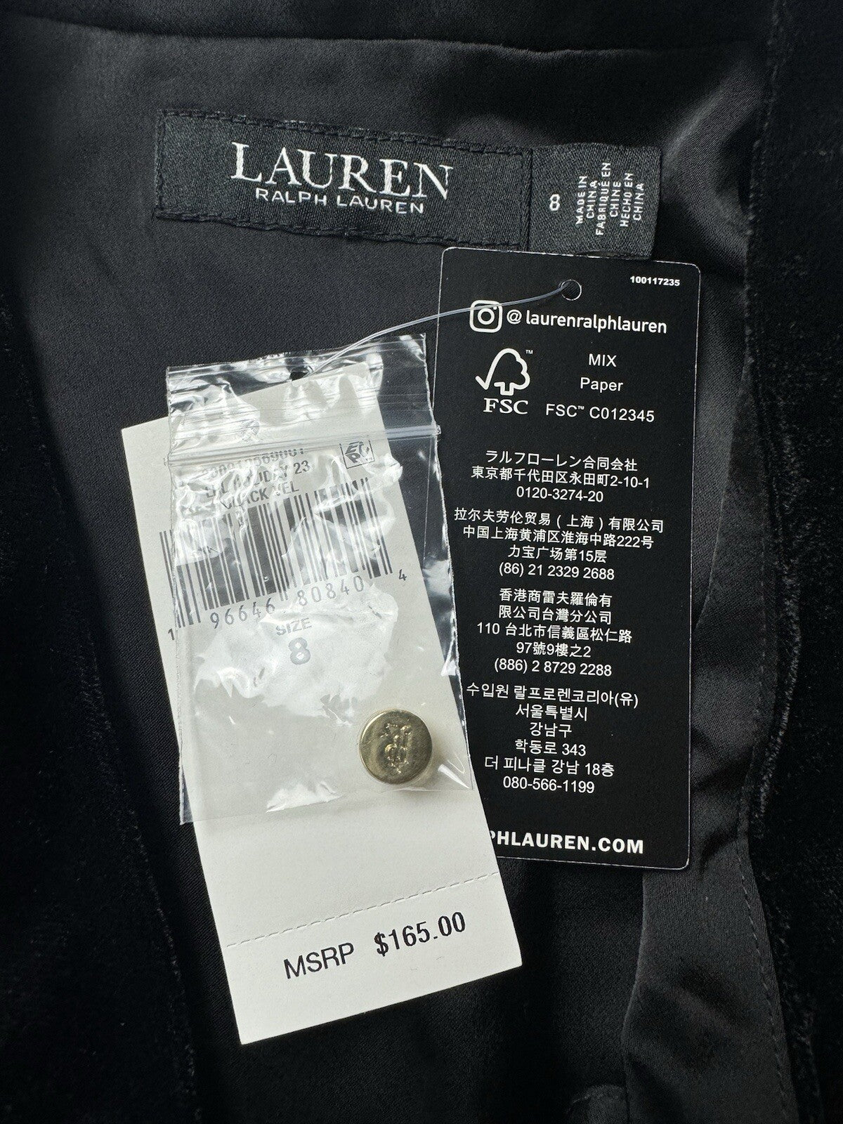 $165 Lauren Ralph Lauren Women’s Velvet Blouse Sz 8    (B.112)