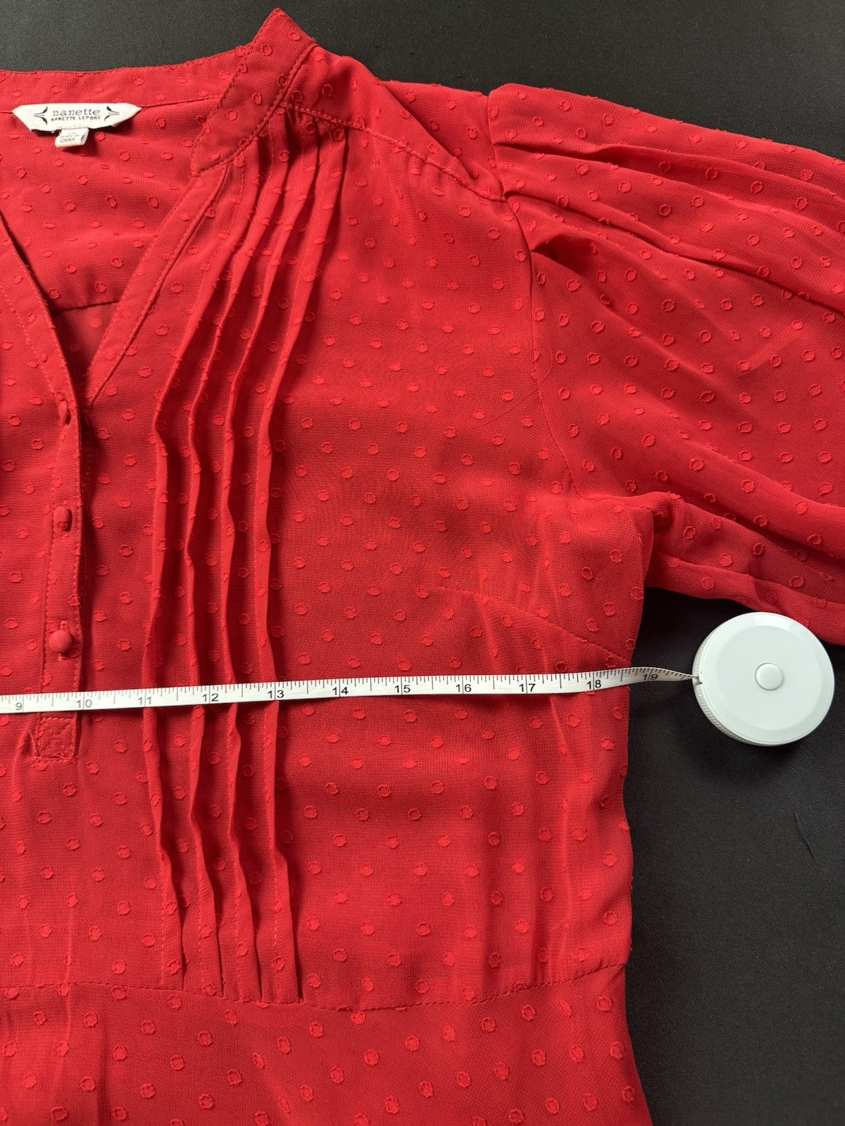 $148 NANETTE LEPORE Dotted Lace Red Dress Sz 16  (B.082)