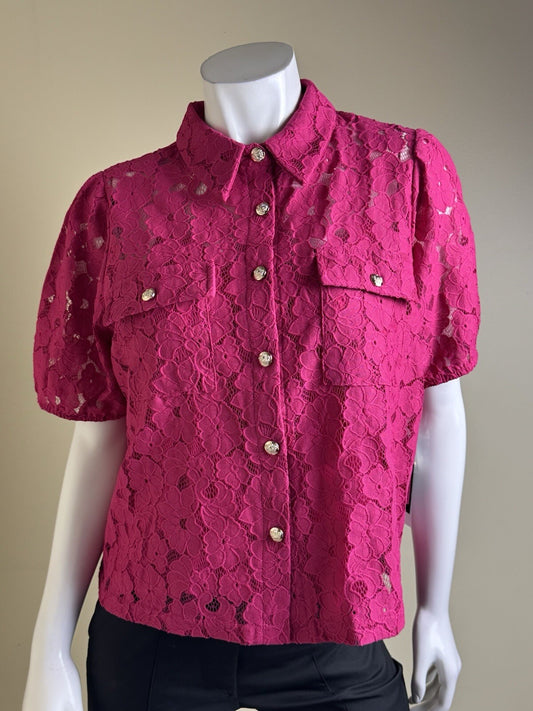 $88 Nicole Miller Women’s Lace Blouse Top Sz L  (B.135)