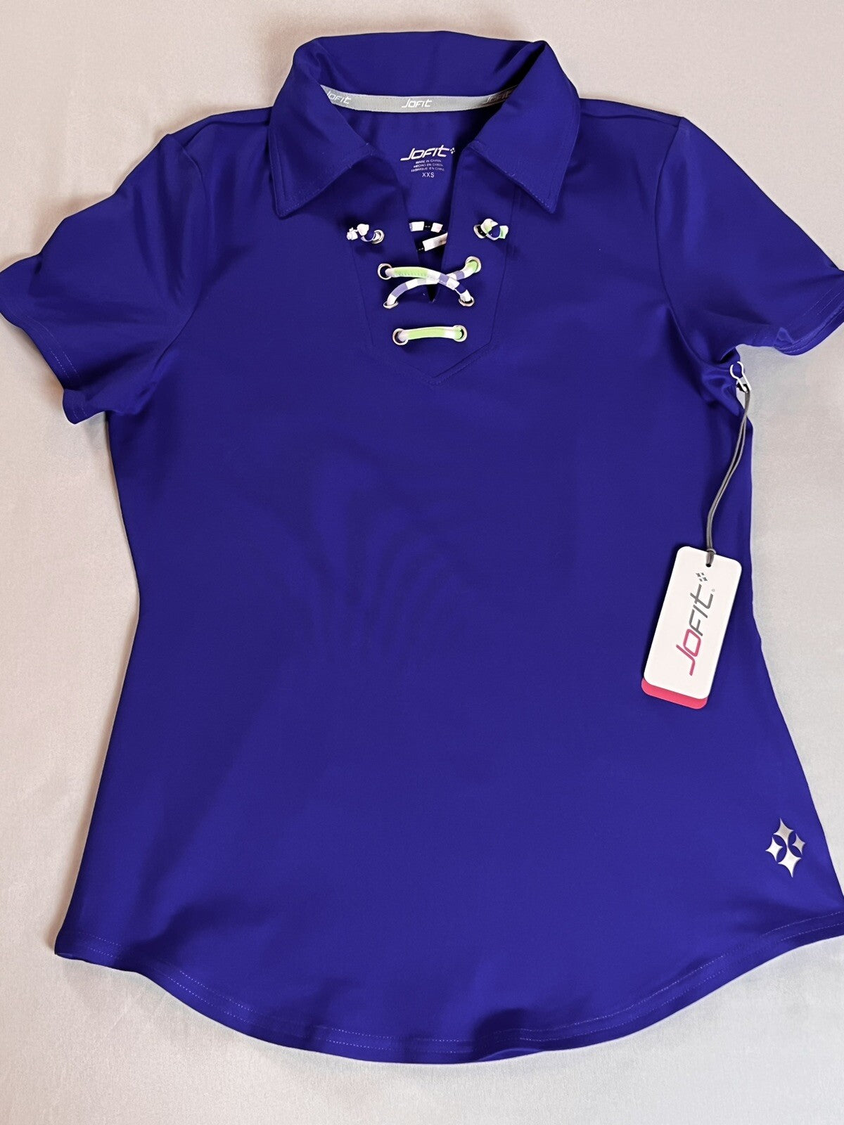 JOFIT WOMEN'S Top Blue GOLF Lace Up SHIRT SZ XXS (16)