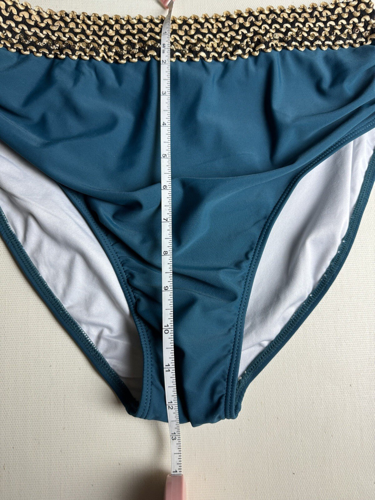 Eomenie Gold Sequins M Bikini 2Pc Swimsuit Waist Tie Tummy Control (51)