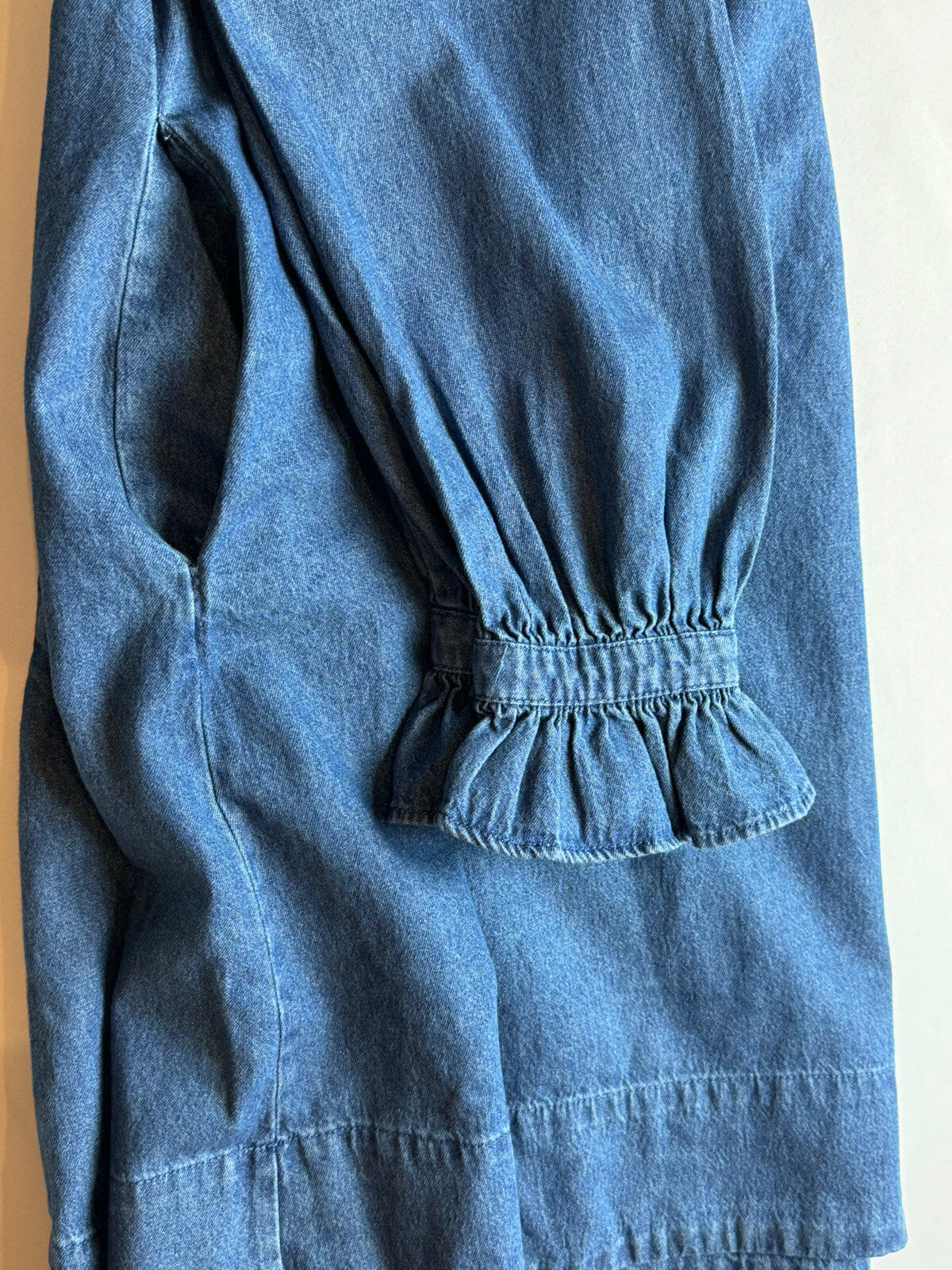 Draper James Rsvp Dress Denim Long Sleeve Button Ruffle Pockets Sz S  (56)