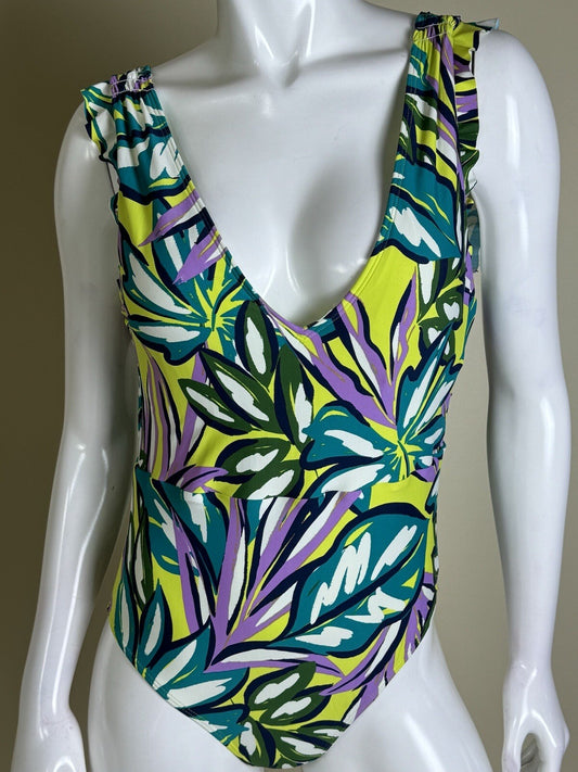 CATALINA MultiColor Ruffle Arm Deep V-Back One Piece Swimsuit Sz M. (51)