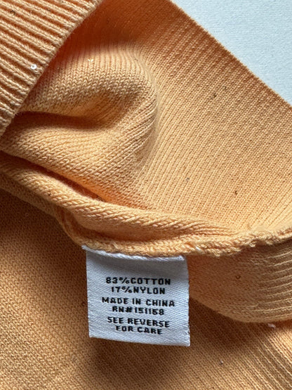525 America cardigan fabric label showing 83% cotton and 17% nylon