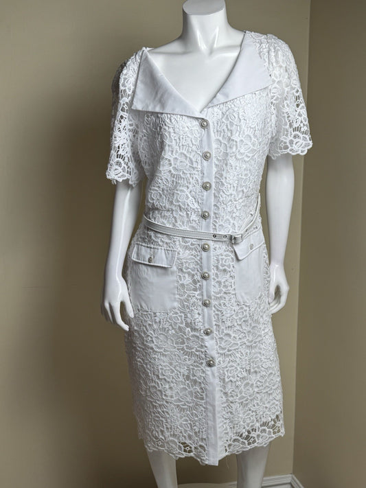 $199 NANETTE LEPORE Lace White Dress Sz L  (B.169)
