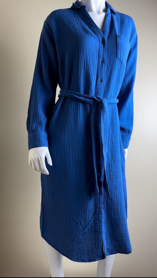 $178 Magaschoni 100% Organic Cotton Belted Button Dress. (B.84)