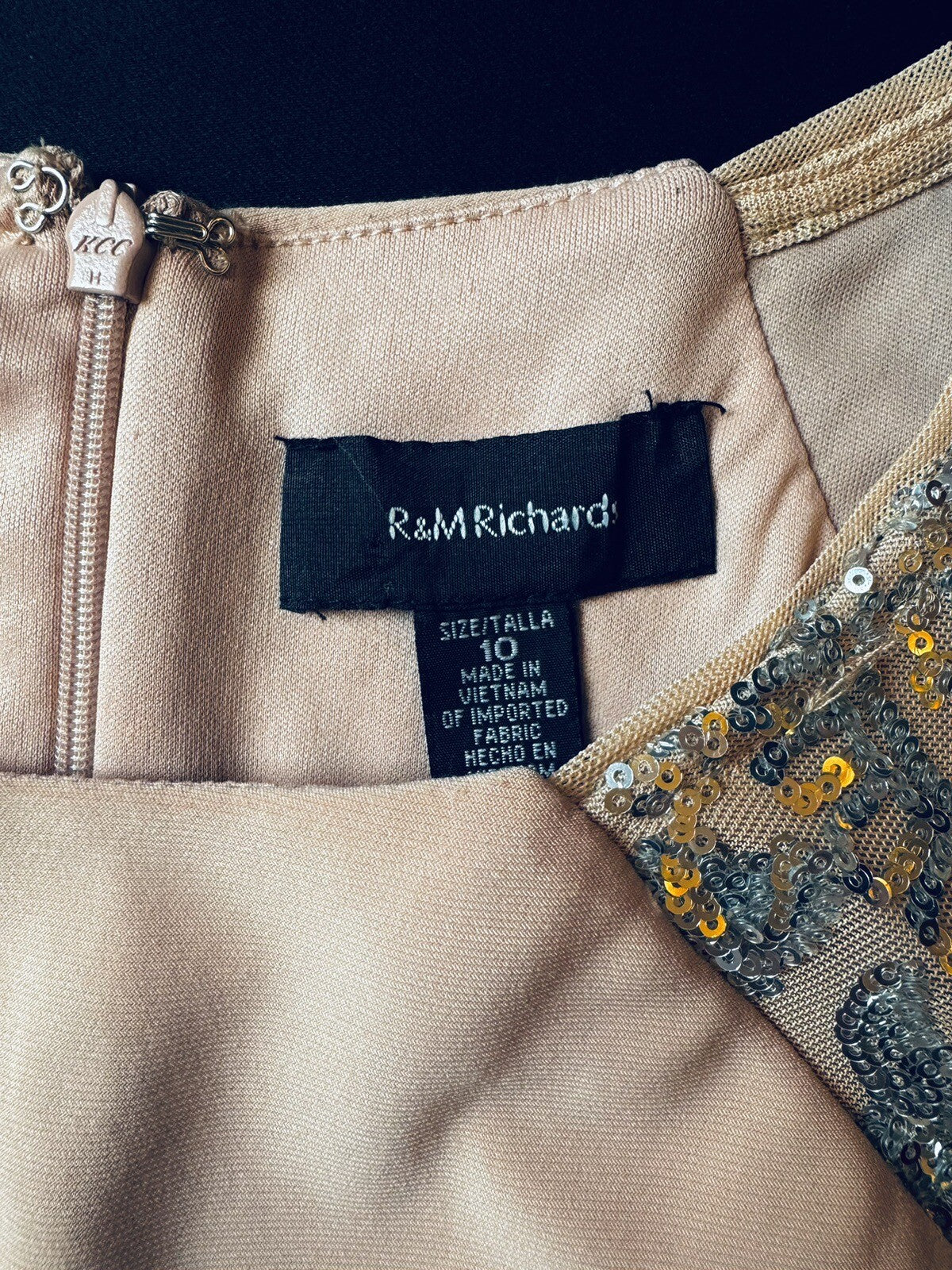 R&M Richard Knee-Length Sheath Dress w/Sheer Inserts Sequins Sz 10 (B.52)