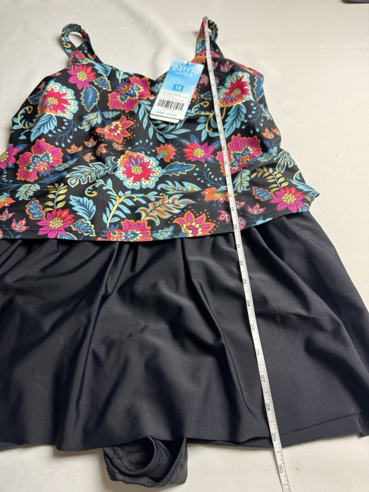 $90 Simply Fit 1Pc Tankini Floral Swim skirt Sz 1X.  (B.151)