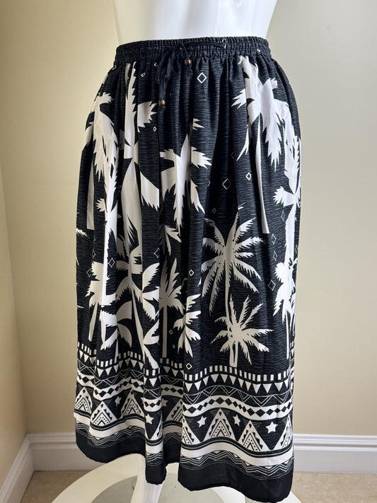 Gypsie Blu Boho Maxi Skirt Ivory Black Mandala Sz L Elastic Waist   (B.082)