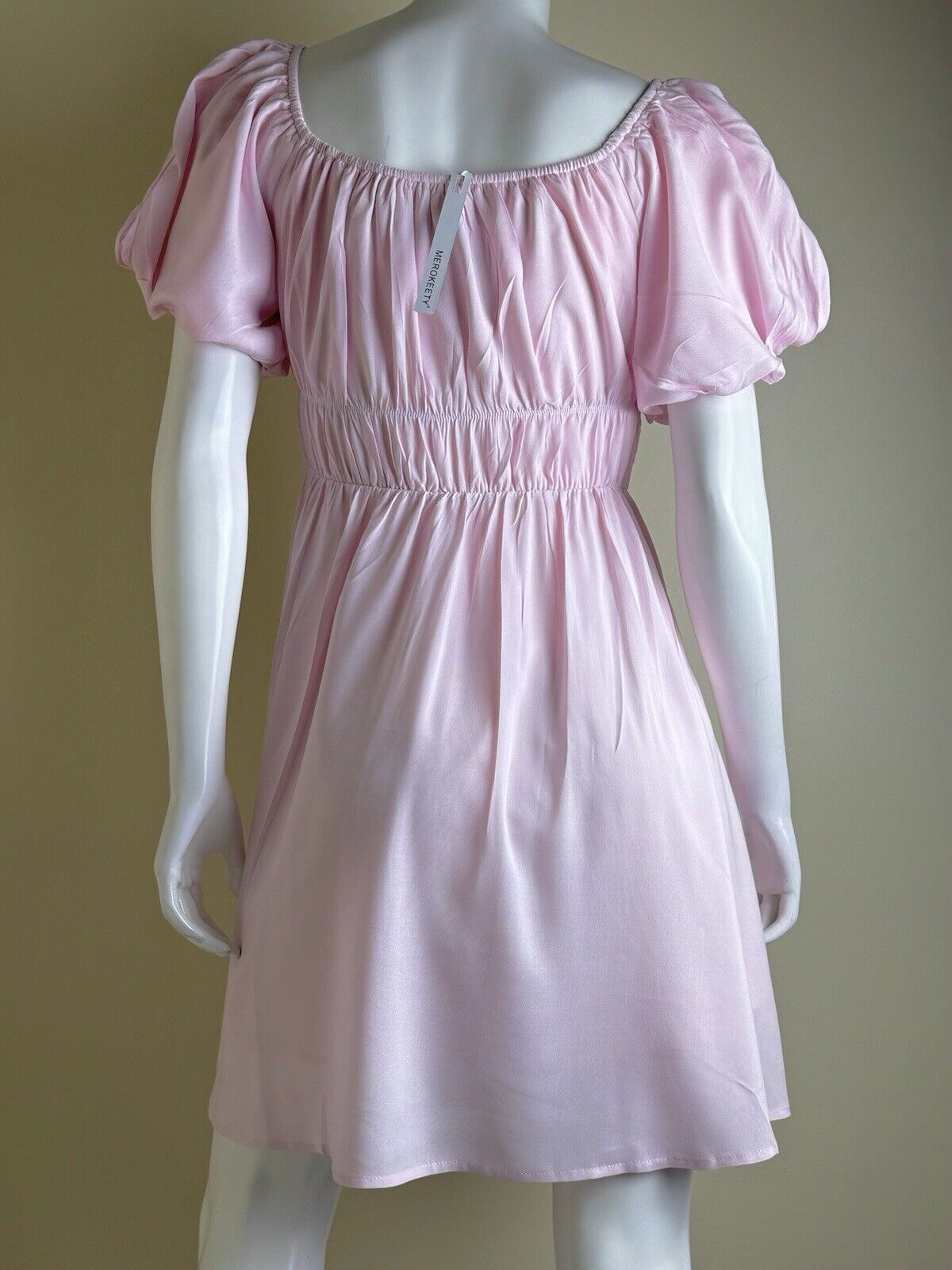 Merokeety Women’s Puffy Sleeves A Line Dress Pink Size M. (B.79)