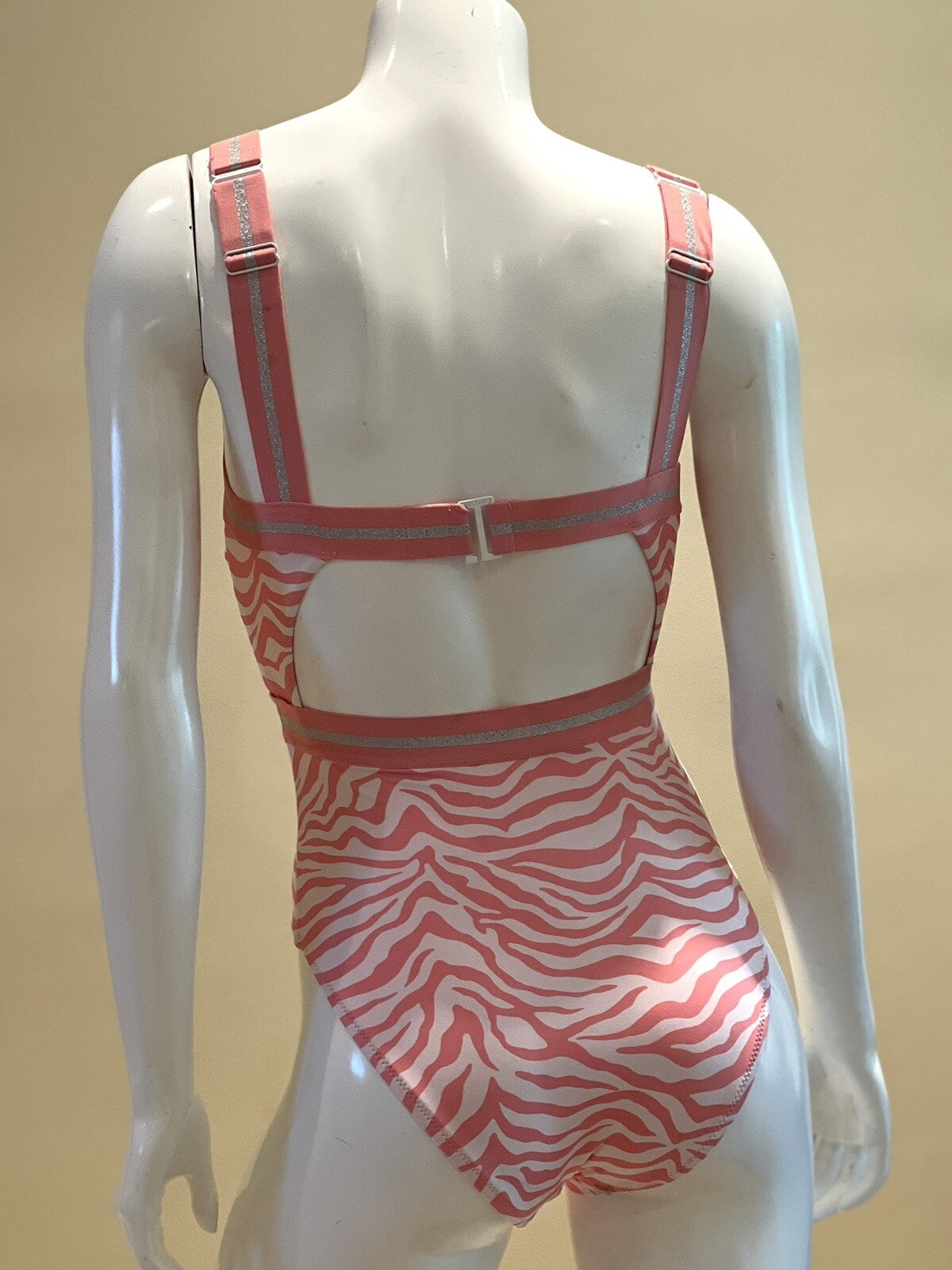 SANCTUARY One Piece Swimsuit Peach White Zebra Print Women’s XS