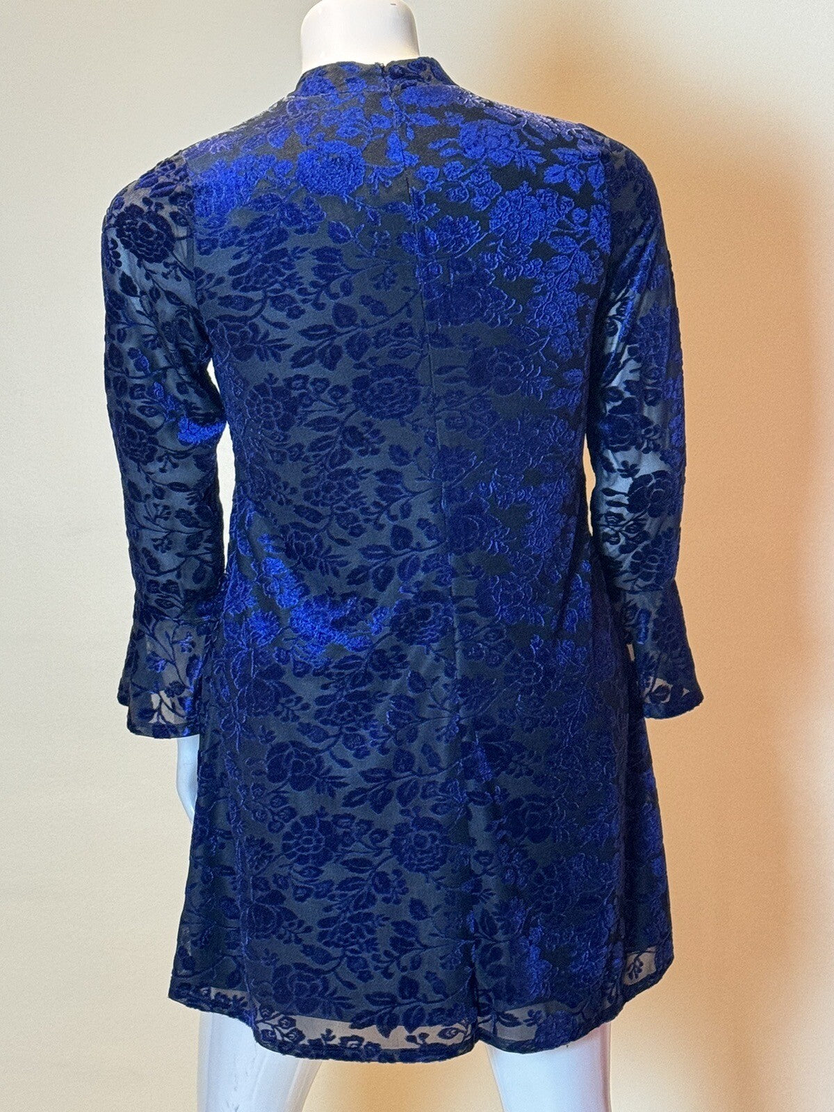 London Times Women's Blue&Black Long Sleeve Mock Neck Trapeze Dress Sz 8.  (67)