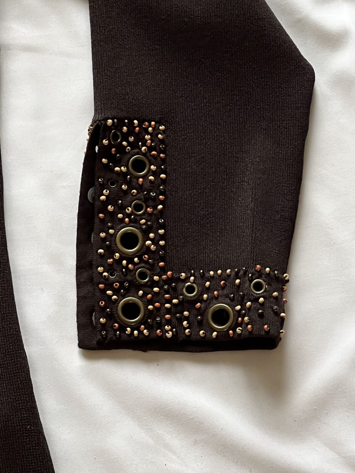 Que Per Due Women's Beads Sweater Sz L Brown Stretch