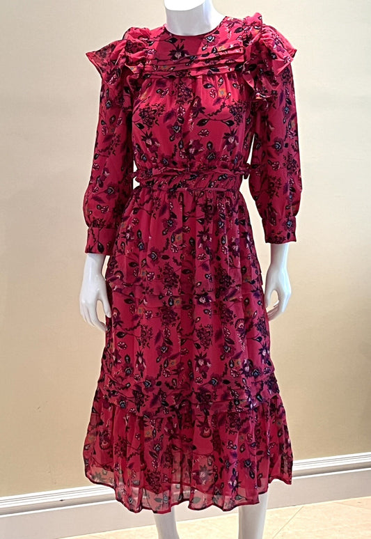$248 Walter Baker Pink fuschia Floral Dress Ruffle Size S