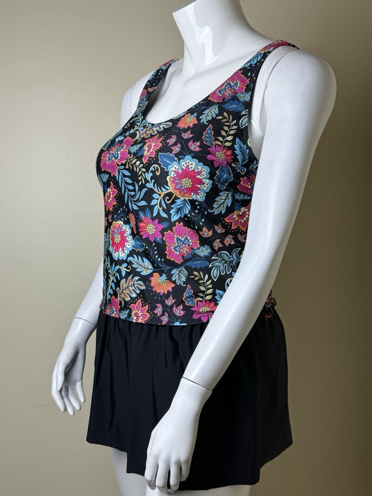 $90 Simply Fit 1Pc Tankini Floral Swim skirt Sz 1X.  (B.151)