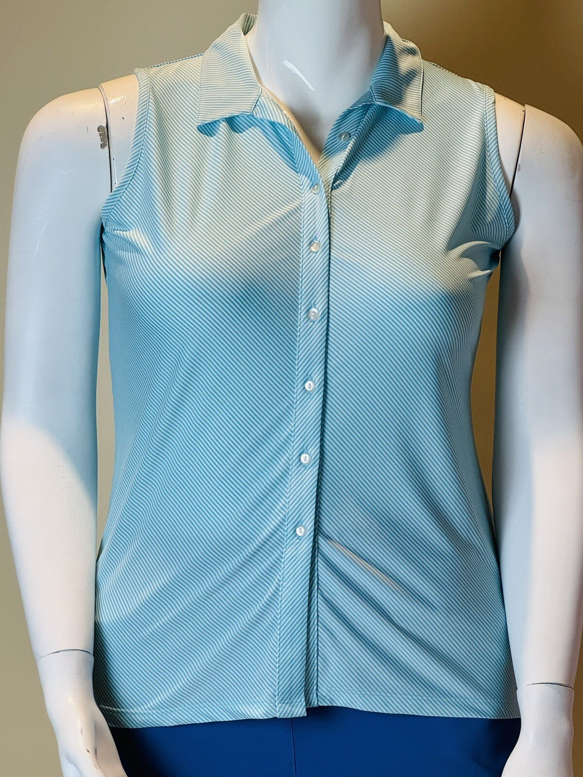 Sport Haley Women's Golf Shirt Blue White Stripes Top Sz L (77)