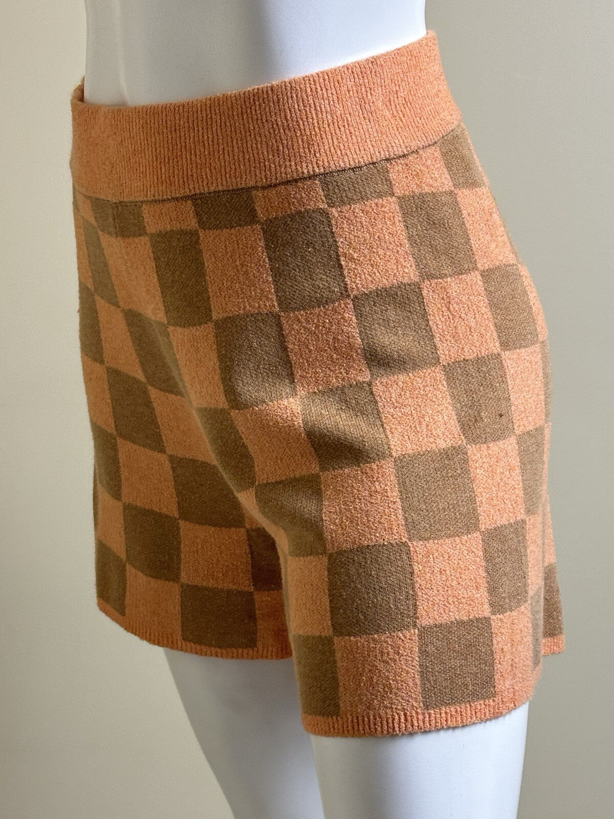 $118 UGG Women’s Maliah Sweater Shorts Orange Brown Checked Sz S.        (B.103)