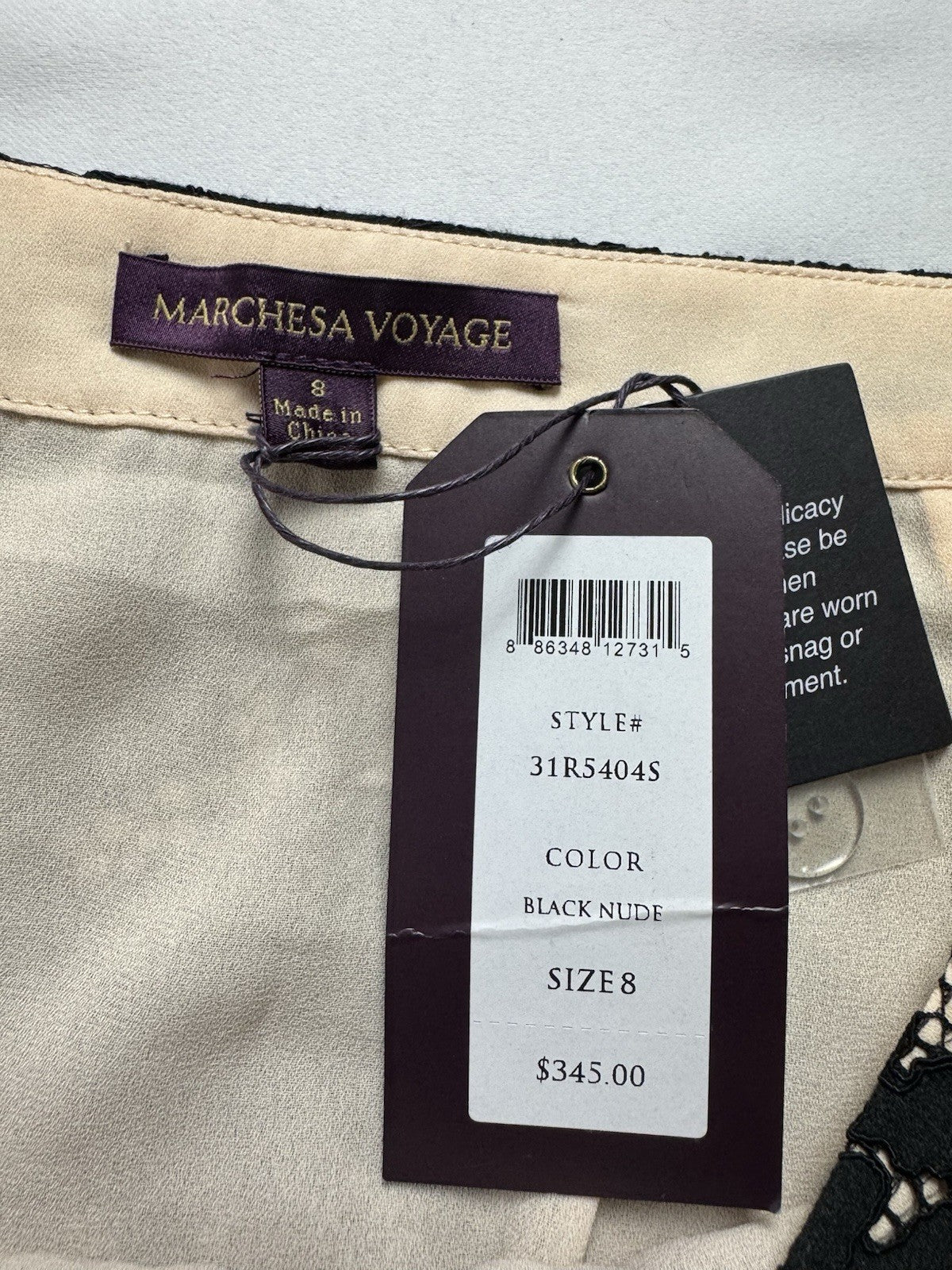 $345 Marchesa Voyage Women’s Black Nude Laced Skirt Sz 8.  (B.156)