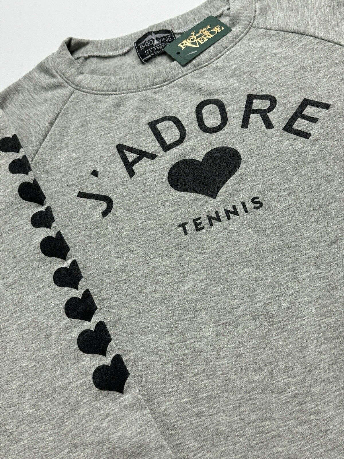 BIRD & VINE Los Angeles Women’s Sz XL Gray Logo J’Adore Tennis Sweater.  (B,89)