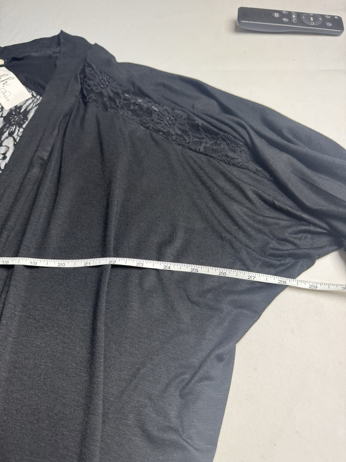 Rhonda Shear Draped Open Front Cardigan Size S Black Lace Long Sleeve.   (B.111)