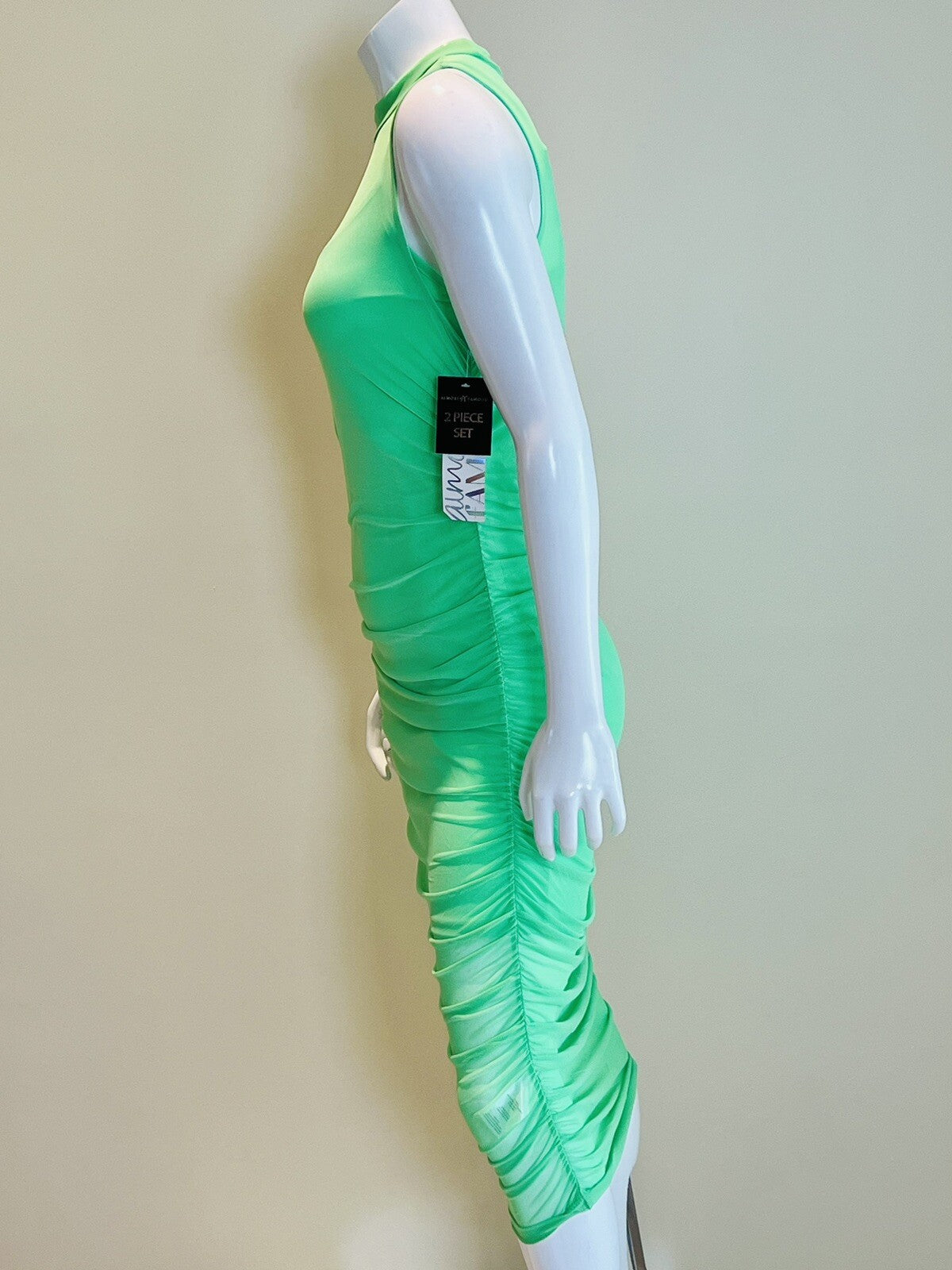 Almost Famous Women's Neon Green Mesh Dress Sz L        (B.07)
