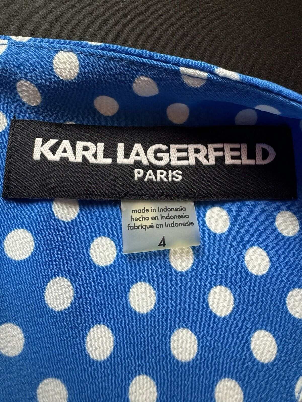 $138 Karl LAGERFELD Paris Women’s Polka dot Dress Sz 4 Blue (B.79)