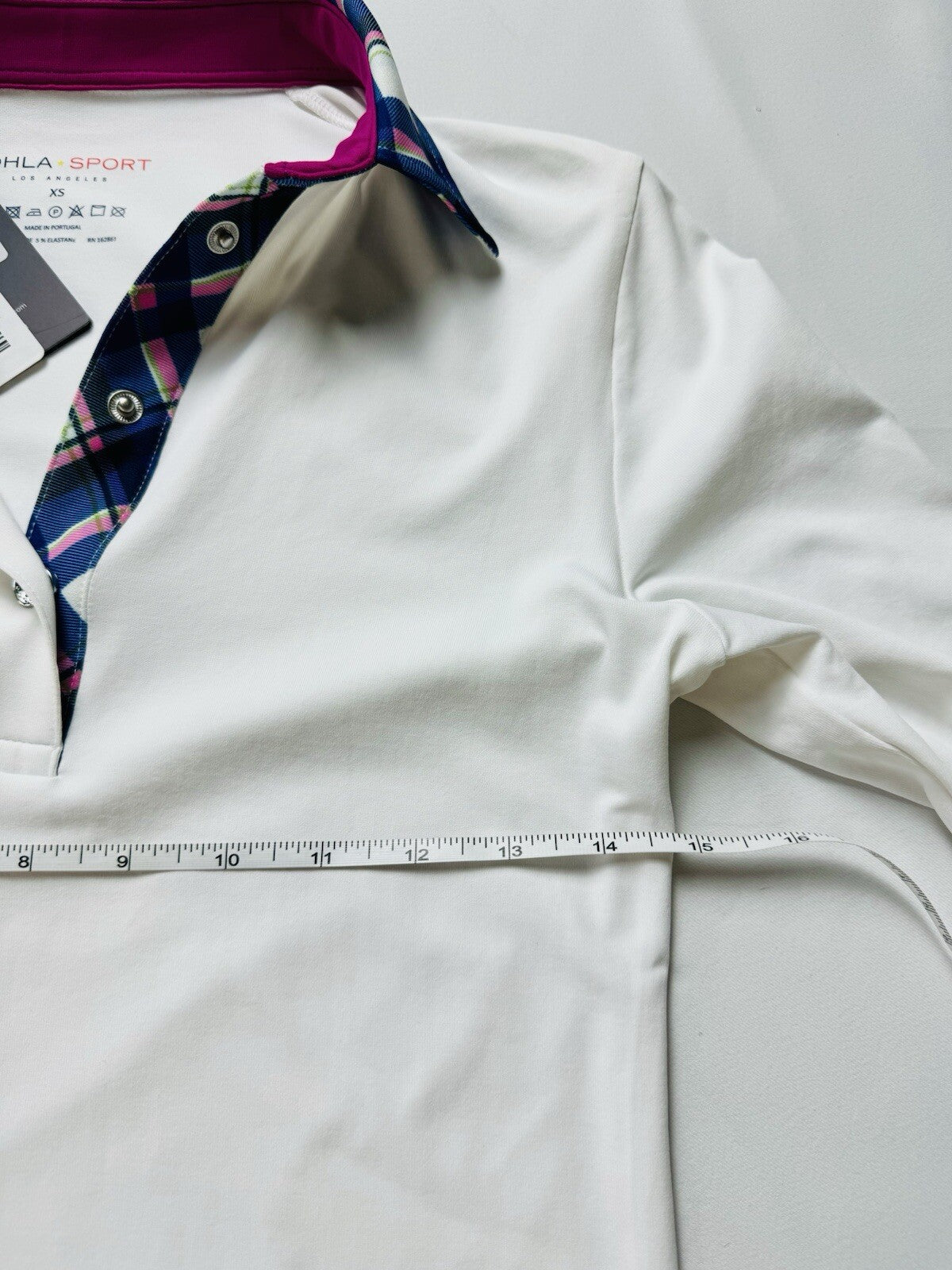 Lohla Sport Women’s Golf shirt White w/Plaid Sz XS.   (B.113)