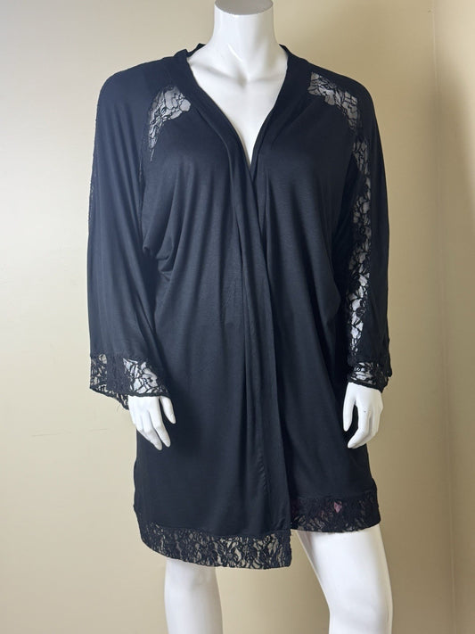 Rhonda Shear Draped Open Front Cardigan Size S Black Lace Long Sleeve.   (B.111)