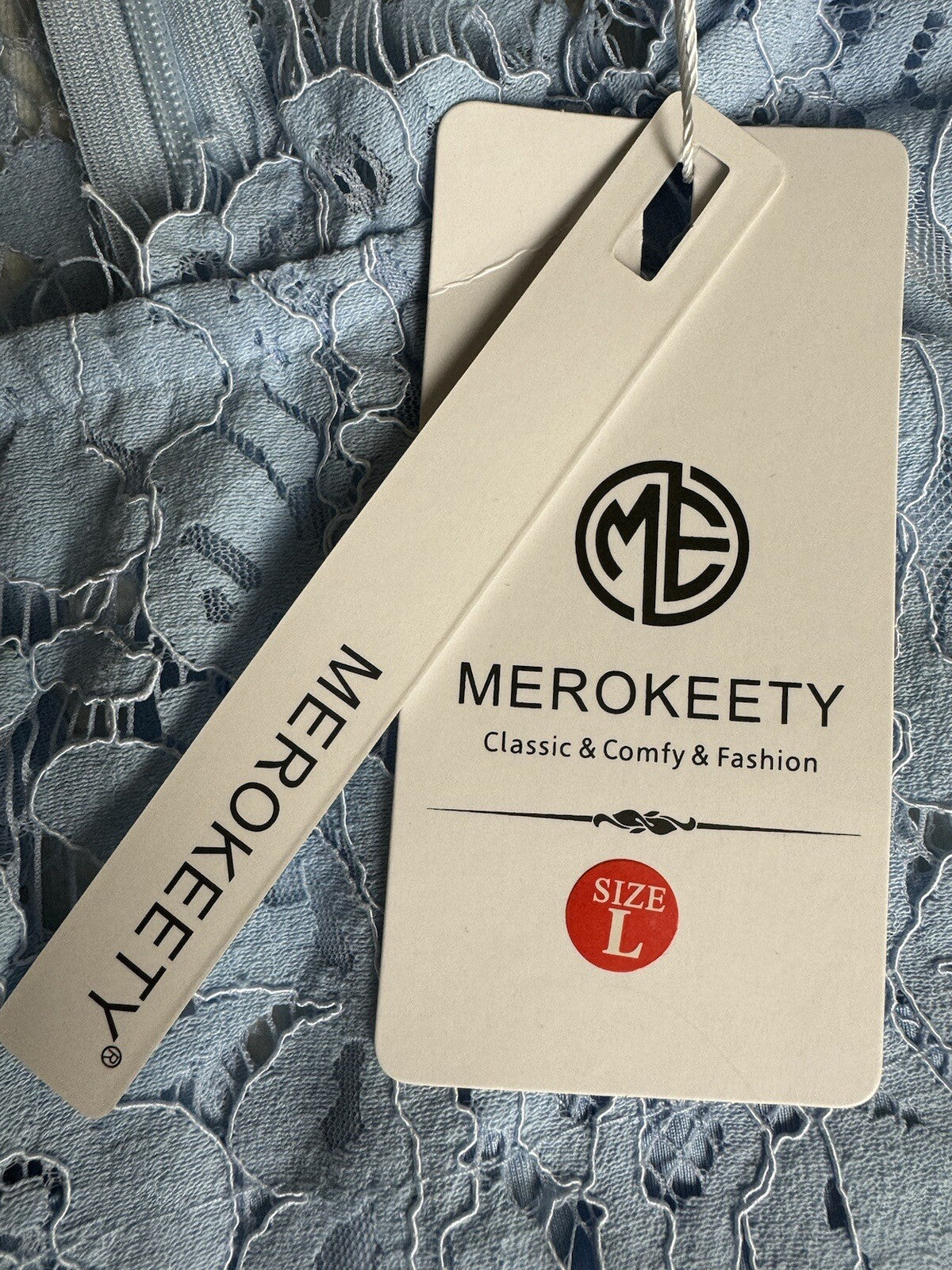 MEROKEETY Women's Floral Lace Short Sleeve Party Cocktail Dress Blue Sz L.  (59)