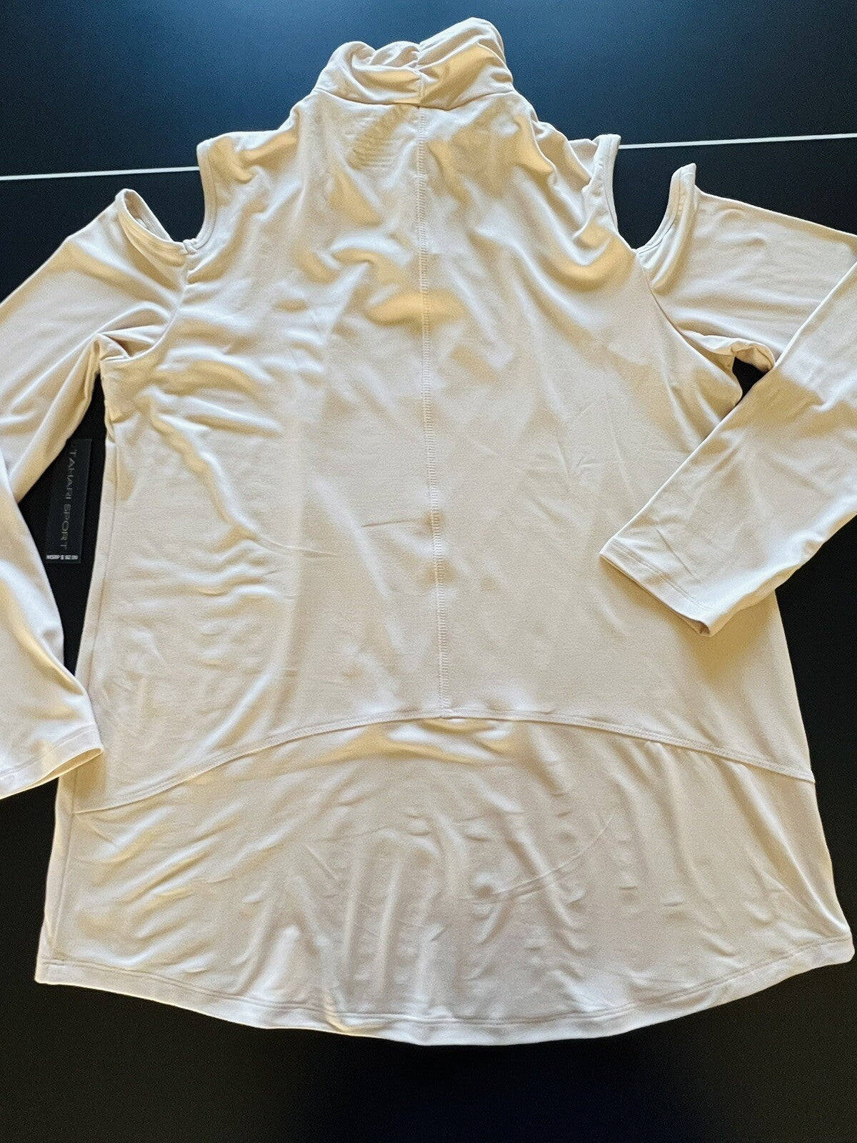 Tahari Sport Women’s top long sleeves open Shoulder Cream Sz L