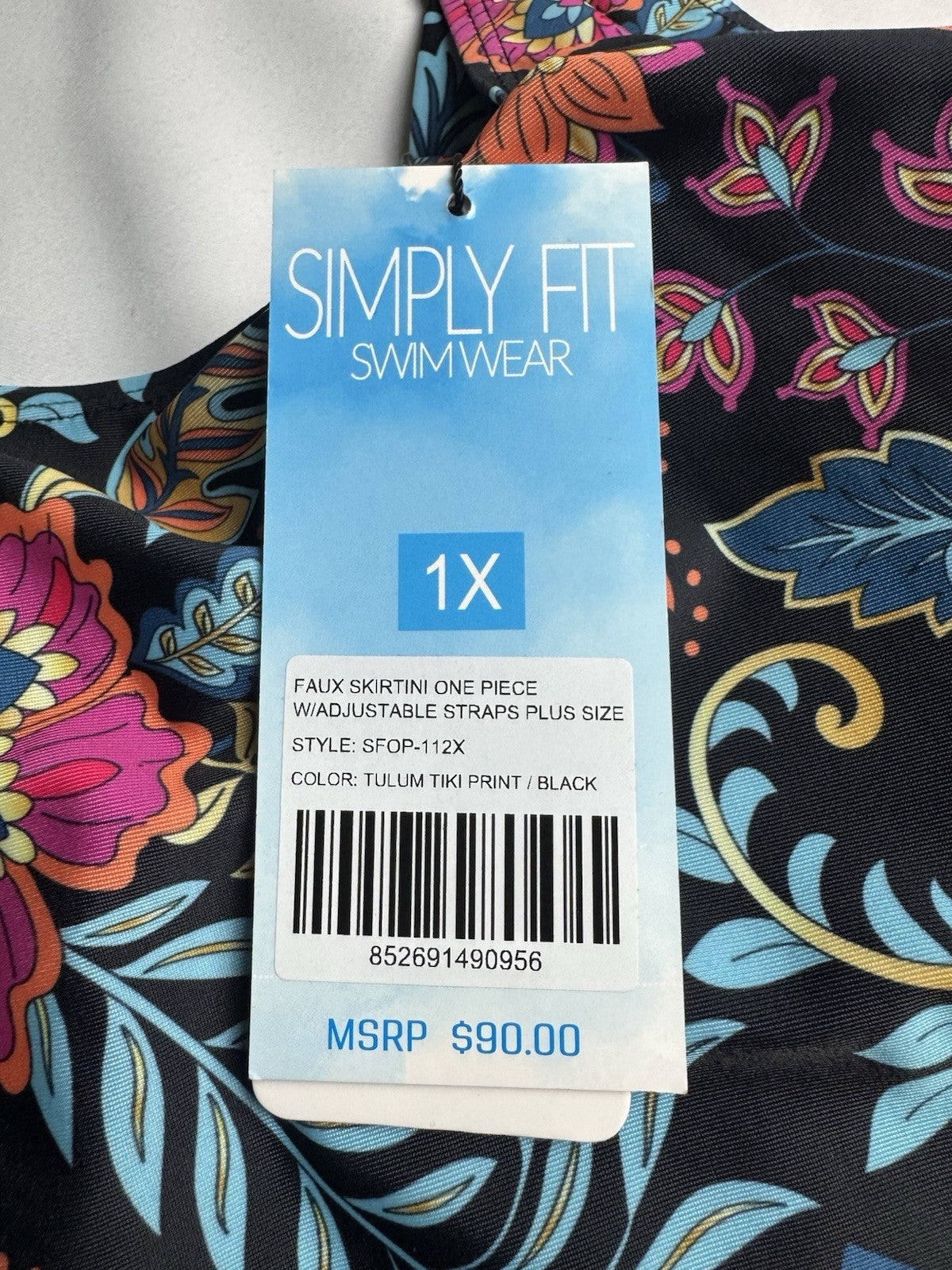 $90 Simply Fit 1Pc Tankini Floral Swim skirt Sz 1X.  (B.151)