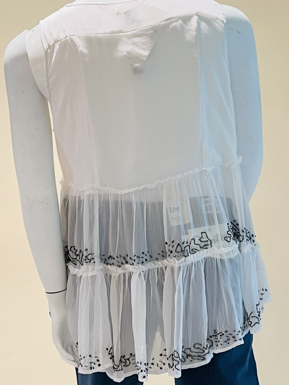 Cute Options Women’s Sheer Beaded Sleeveless Blouse Sz L White Top