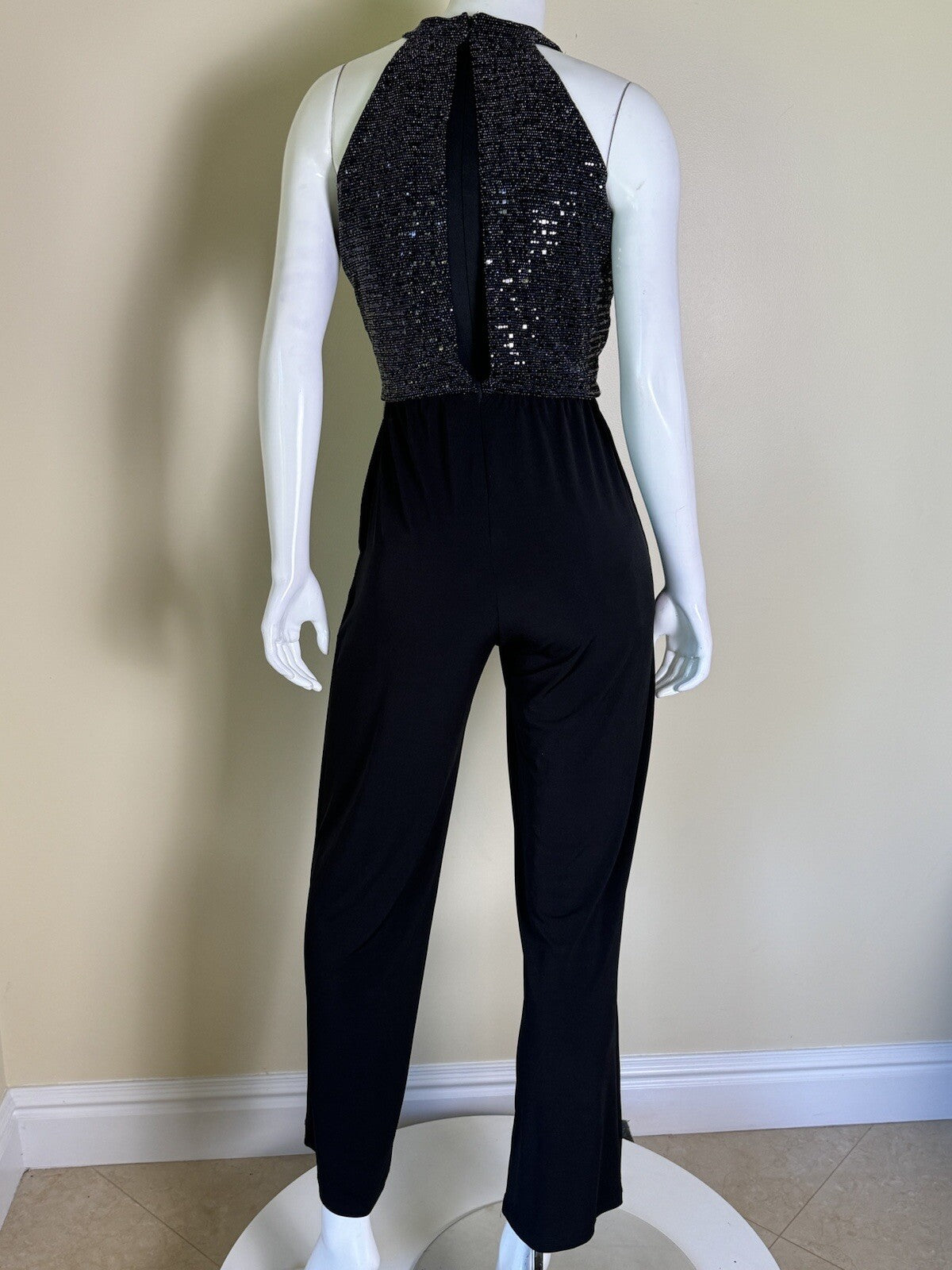 Enfocus Studio black Sleeveless Party Jumpsuit Women’s Sequin Sz 6. (58)