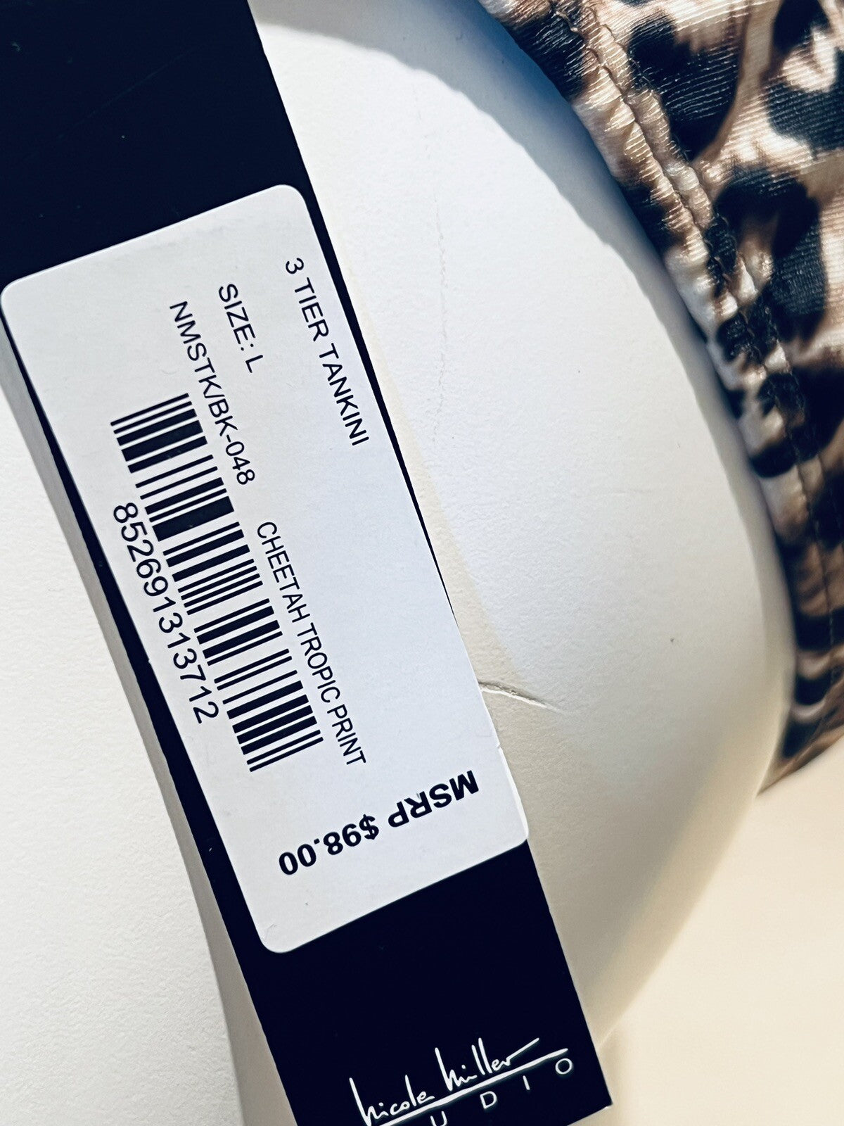 $98 Nicole Miller 2Pc Tankini Swimsuit Ruffle Tier Leopard Print Sz L