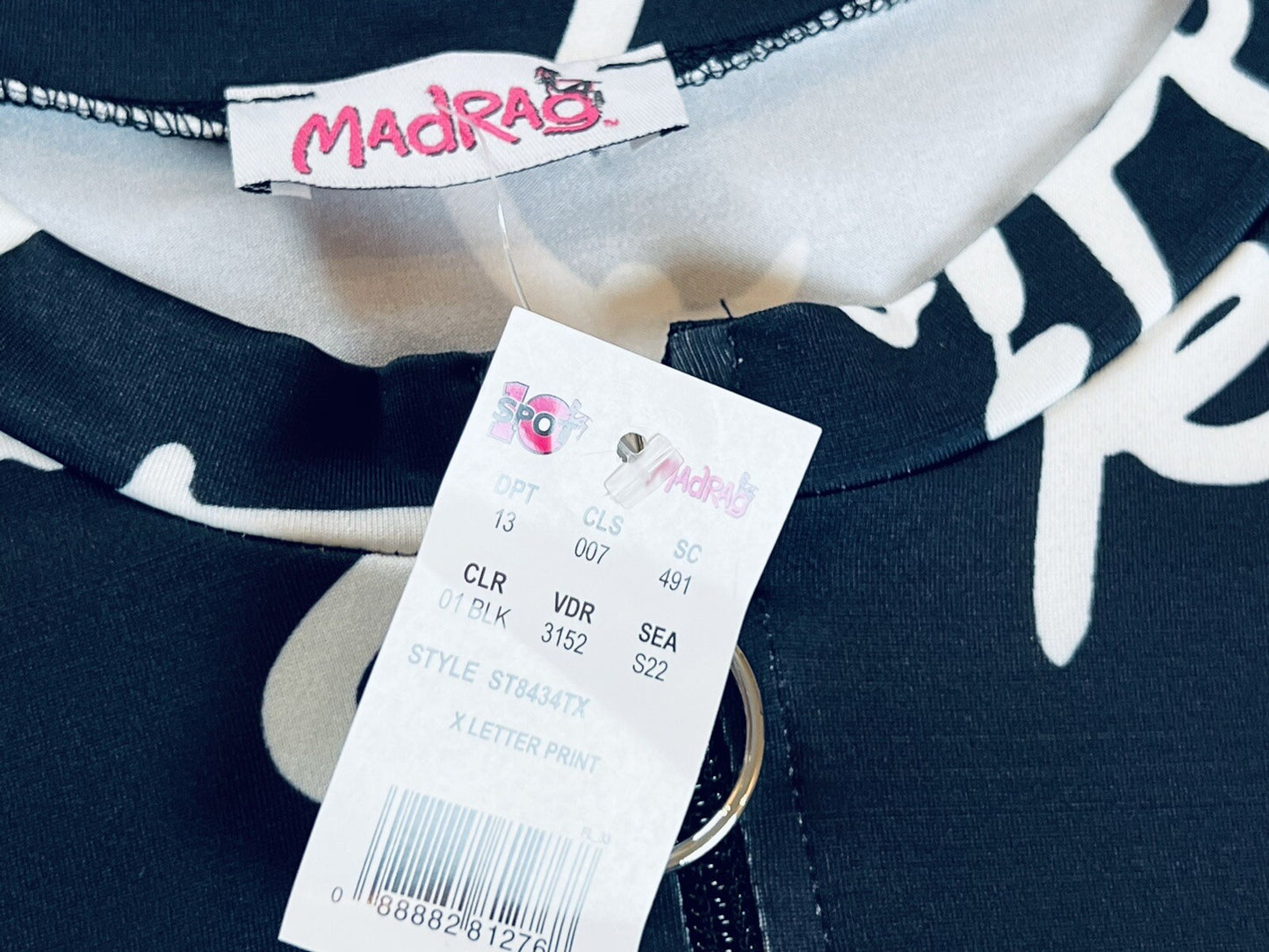 MadRag Women's 3XL Black White Letters Front Zipper Short Sleeve