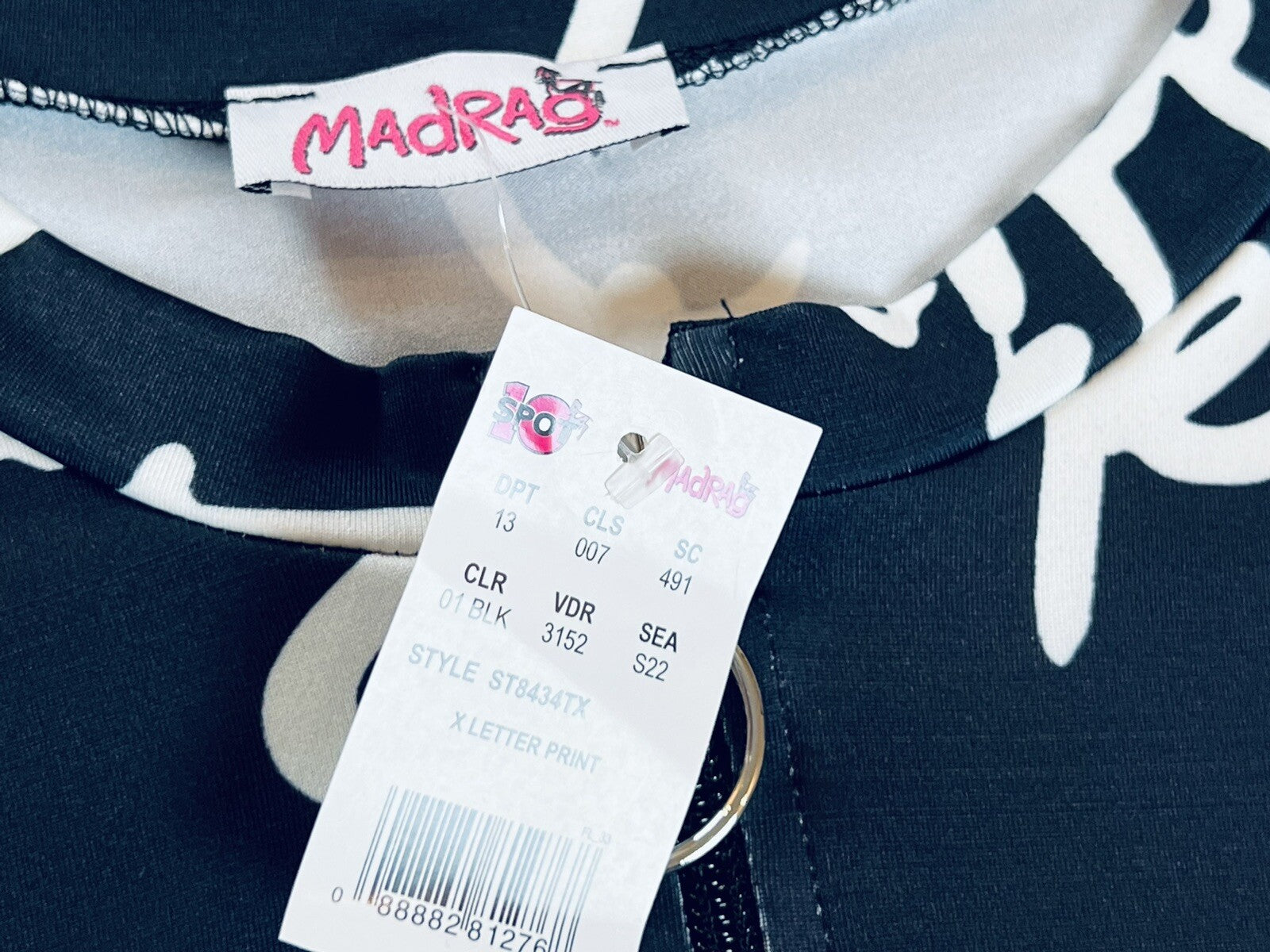 MadRag Women's 3XL Black White Letters Front Zipper Short Sleeve