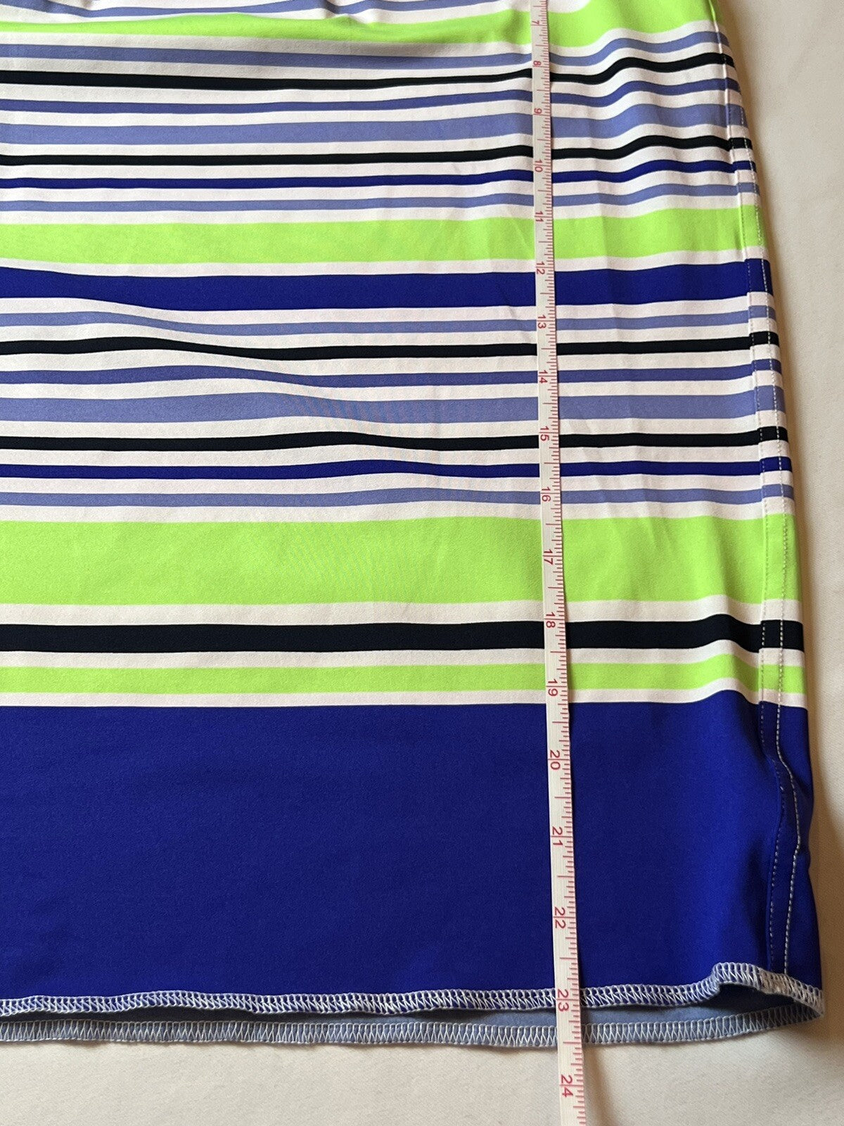 JOFIT NWT Slip On Navy White Green Striped Stretch Pencil Skirt Size S. (50)