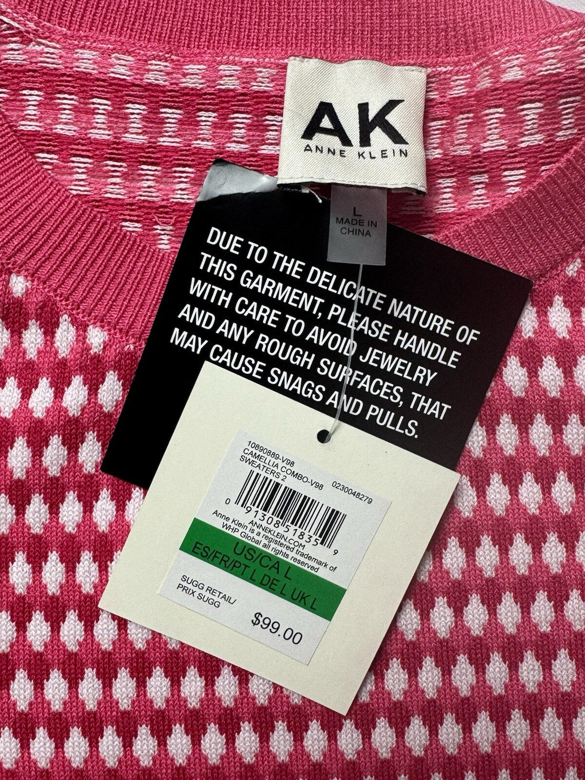 $99 ANNE KLEIN Knit CAMELLIA Sweater Sz L  (B.90/2)