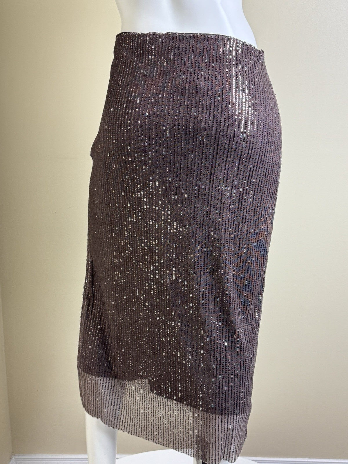 $268 Walter Baker Crista Skirt Sequin Mink Brown Size 4   (B.134)