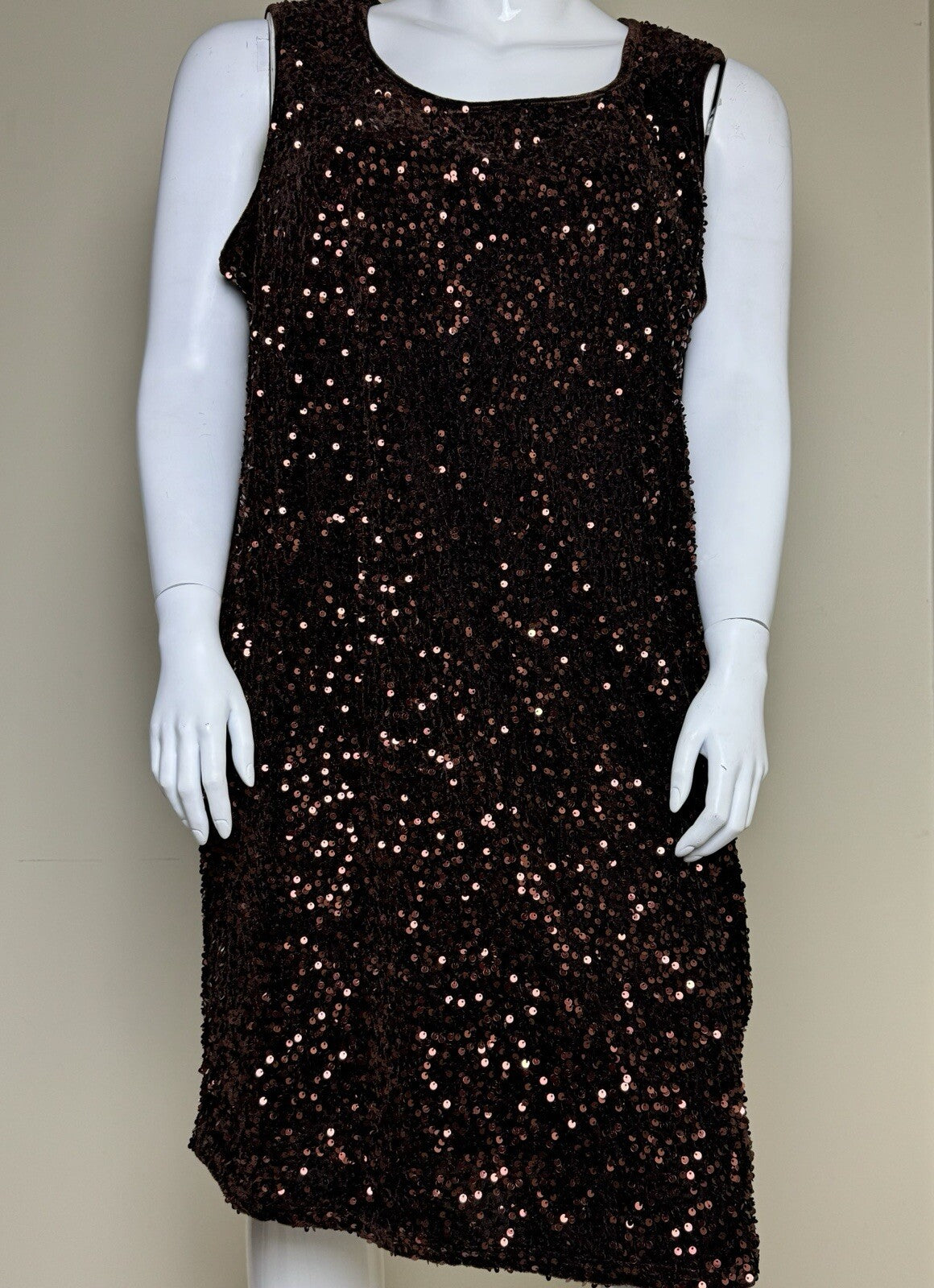 Nina Leonard Brown Sequined Sheath Dress Sz 3X.  (B.96)