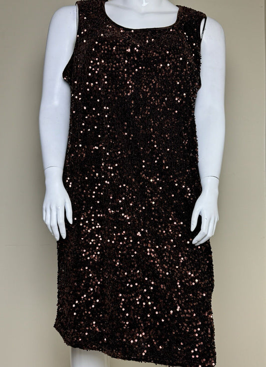 Nina Leonard Brown Sequined Sheath Dress Sz 3X.  (B.96)